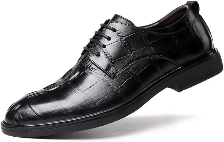 New Dress Shoes for Men Lace Up Round Toe Genuine Leather Solid Color Derby Shoes Non Slip Anti-slip Slip Resistant Block Heel Rubber Sole Business