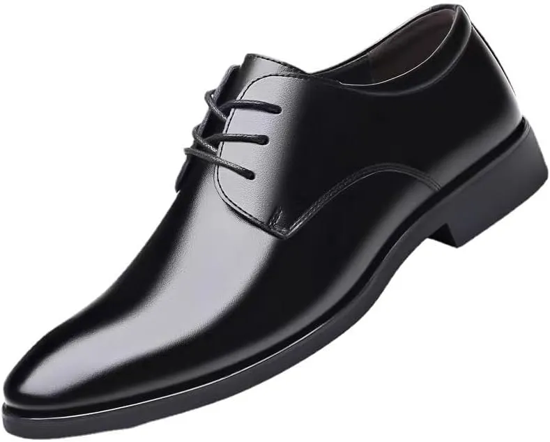 New Formal Dress Shoes for Men Lace Up Round Toe Solid Color Vegan Leather Derby Shoes Slip Resistant Anti-Slip Low Top Party