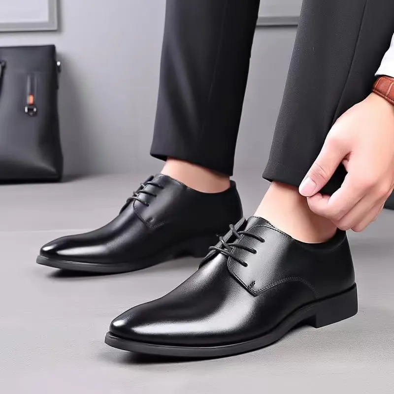 New Formal Dress Shoes for Men Lace Up Round Toe Solid Color Vegan Leather Derby Shoes Slip Resistant Anti-Slip Low Top Party