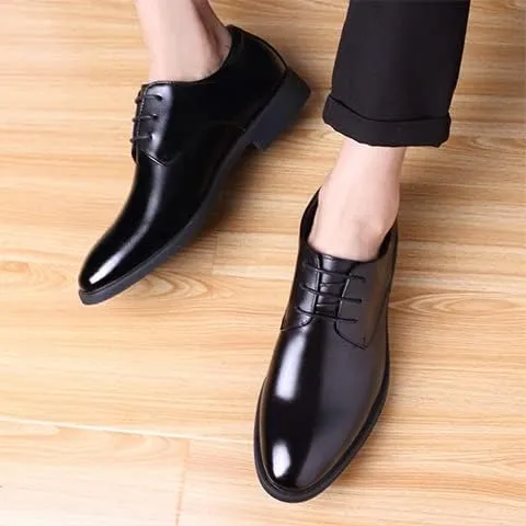 New Formal Dress Shoes for Men Lace Up Round Toe Solid Color Vegan Leather Derby Shoes Slip Resistant Anti-Slip Low Top Party