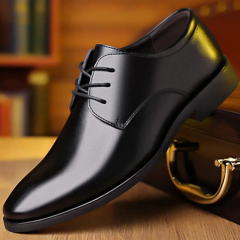 New Formal Dress Shoes for Men Lace Up Round Toe Solid Color Vegan Leather Derby Shoes Slip Resistant Anti-Slip Low Top Party