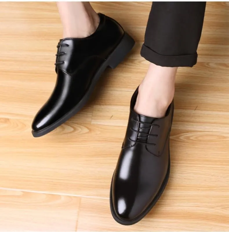 New Formal Dress Shoes for Men Lace Up Round Toe Solid Color Vegan Leather Derby Shoes Slip Resistant Anti-Slip Low Top Party