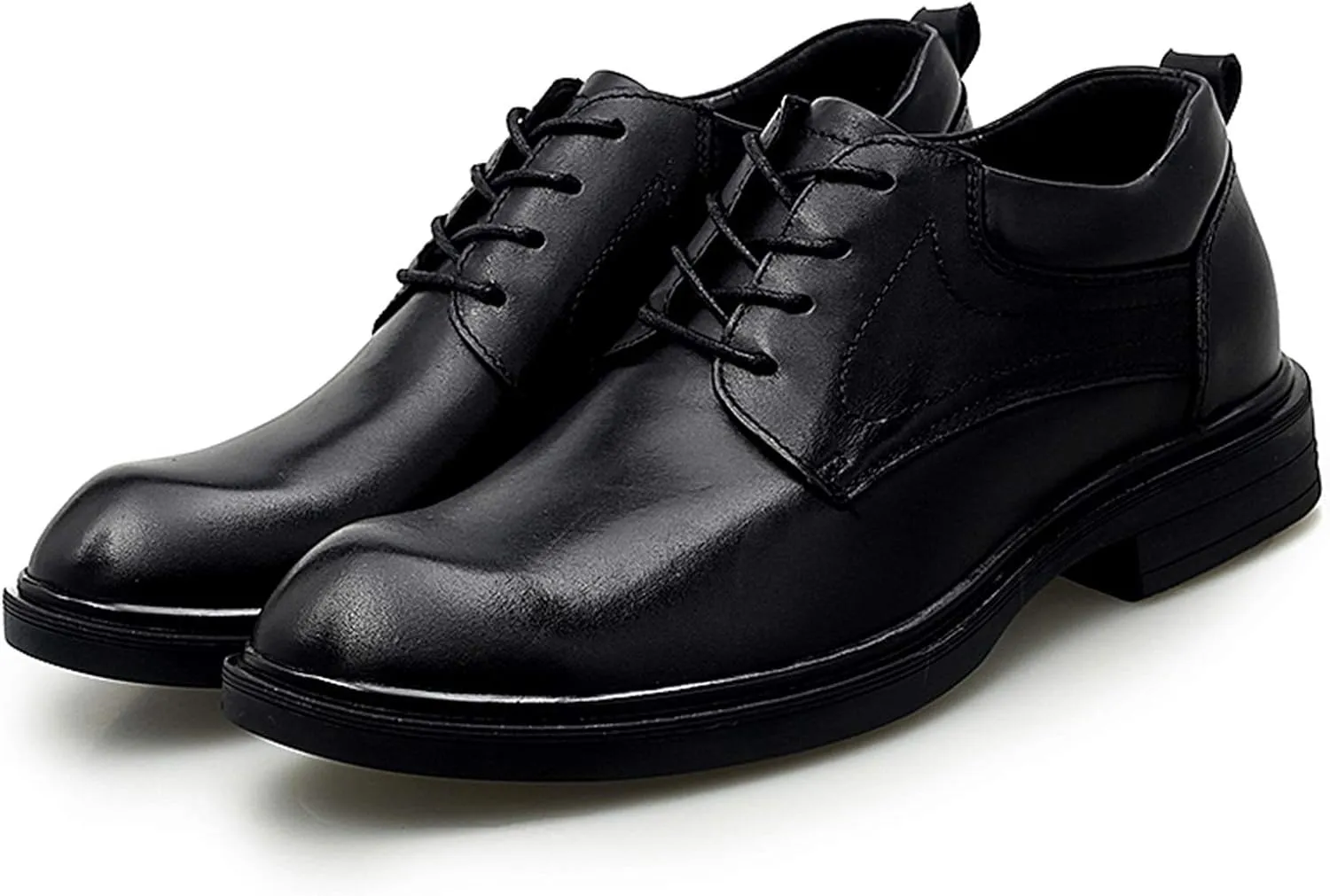 New Formal Shoes for Men Lace Up Crocodile Embossed Round Toe Derby Shoes Leather Rubber Sole Slip Resistant Low Top Block Heel Wedding