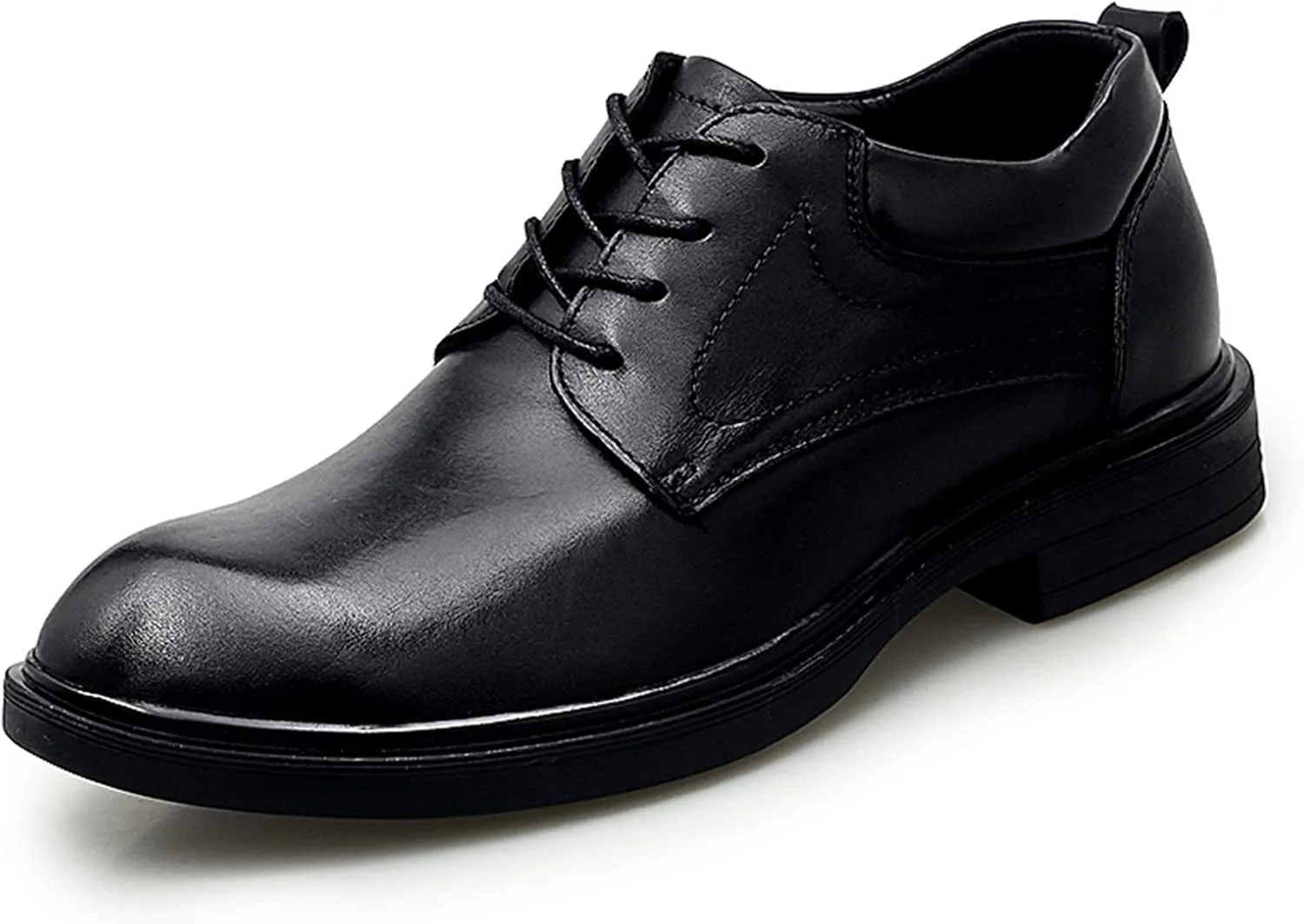 New Formal Shoes for Men Lace Up Crocodile Embossed Round Toe Derby Shoes Leather Rubber Sole Slip Resistant Low Top Block Heel Wedding