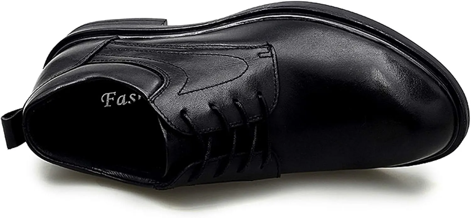 New Formal Shoes for Men Lace Up Crocodile Embossed Round Toe Derby Shoes Leather Rubber Sole Slip Resistant Low Top Block Heel Wedding