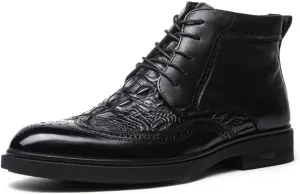 New Lace Up Round Toe Boots For Men Derby Burnished Toe Carved Brogue Win Tip Cowhide Leather Anti-slip Slip Resistant Wearable Stylish Classic Fashion