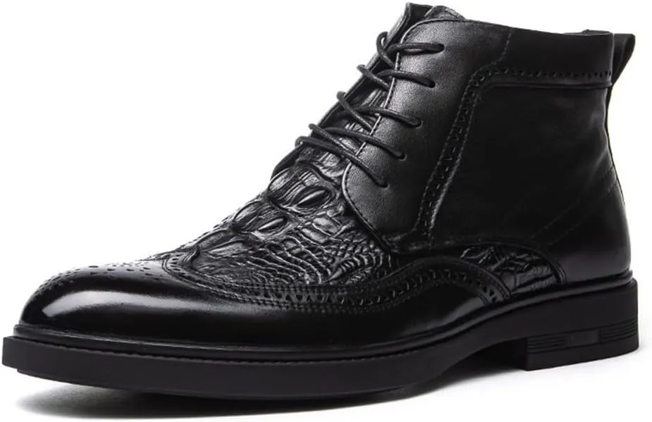New Lace Up Round Toe Boots For Men Derby Burnished Toe Carved Brogue Win Tip Cowhide Leather Anti-slip Slip Resistant Wearable Stylish Classic Fashion