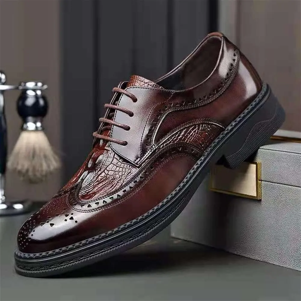 New Oxford Shoes for Men Lace Up Derby Shoes Brogue Embossed Wing tip Crocodile Embossed Leather Non Slip Block Heel Rubber Sole Low Top Party