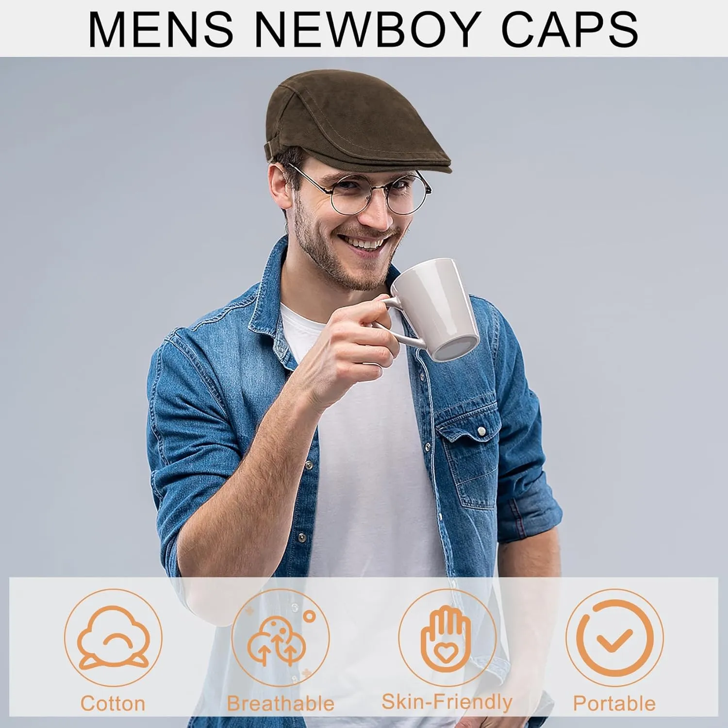 Newsboy Cap for Men Flat Hats Adjustable Breathable Irish Caps Cabbie Ivy Driving Hunting Sport Golf Outdoor
