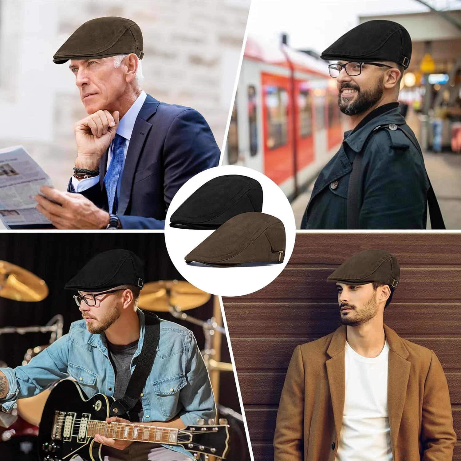 Newsboy Cap for Men Flat Hats Adjustable Breathable Irish Caps Cabbie Ivy Driving Hunting Sport Golf Outdoor