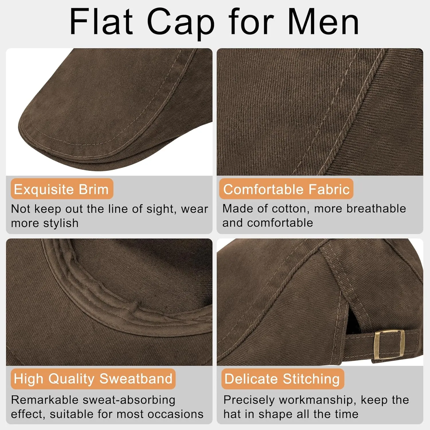 Newsboy Cap for Men Flat Hats Adjustable Breathable Irish Caps Cabbie Ivy Driving Hunting Sport Golf Outdoor