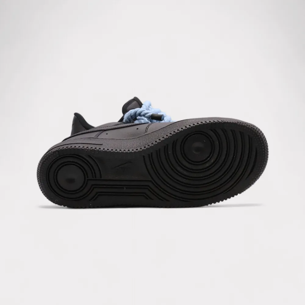 Nike Air Force 1 Black - Rope Lace Light Blue