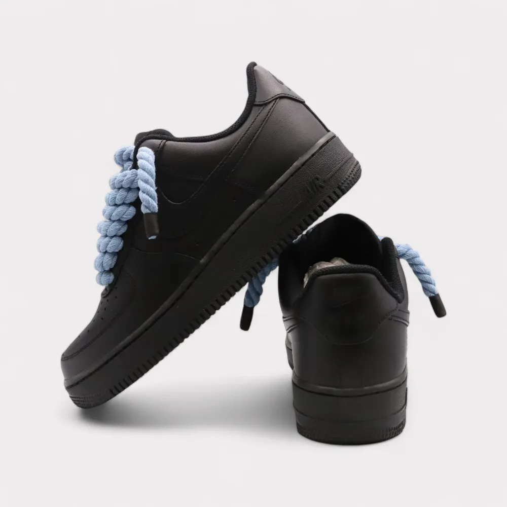Nike Air Force 1 Black - Rope Lace Light Blue