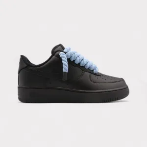 Nike Air Force 1 Black - Rope Lace Light Blue