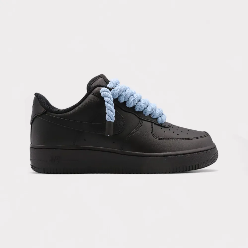 Nike Air Force 1 Black - Rope Lace Light Blue