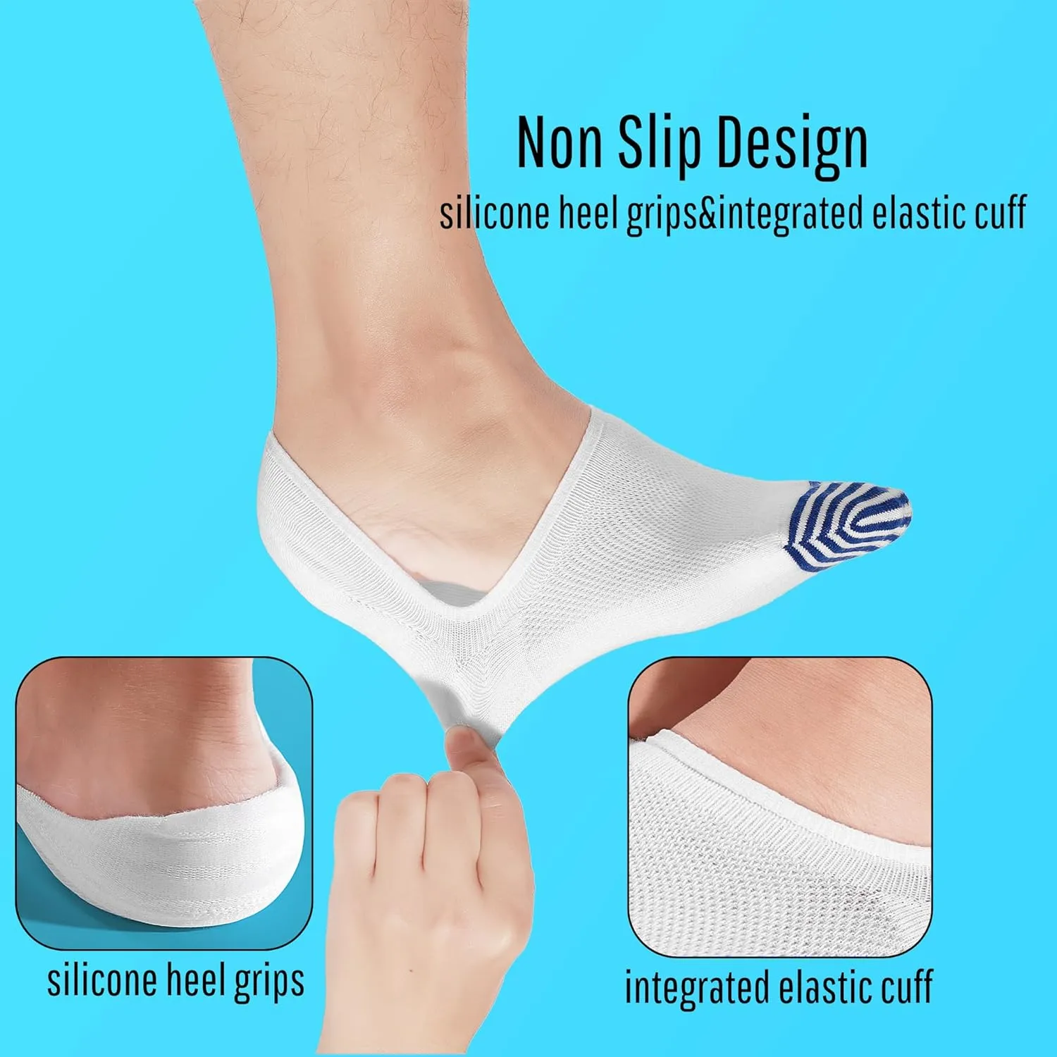 No Show Socks for Men 6 Pack,Non Slip Cotton Low Cut Short Socks for Sneaker Loafer Running