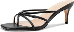 NobleOnly Womens Strappy Kitten Heels Square Open Toe Thong Heels Flip Flop Heels Dress Prom Slip-on Mule Heels 2.6 Inches Heels
