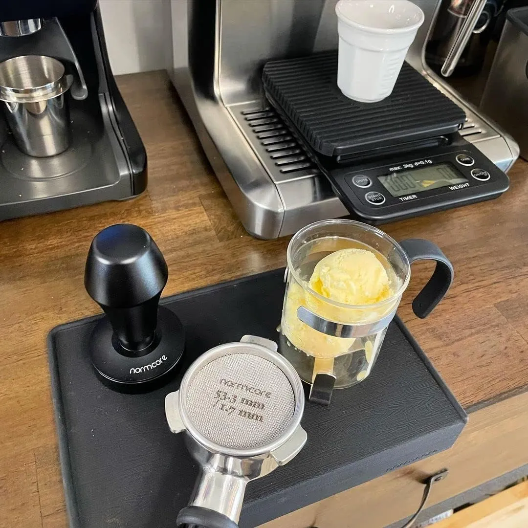Normcore V4 Coffee Tamper 53.3mm - Spring-loaded Tamper – Barista Espresso Tamper with 15lb / 25lb / 30lbs Replacement Springs - Anodized Aluminum Handle and Stand - Flat Base