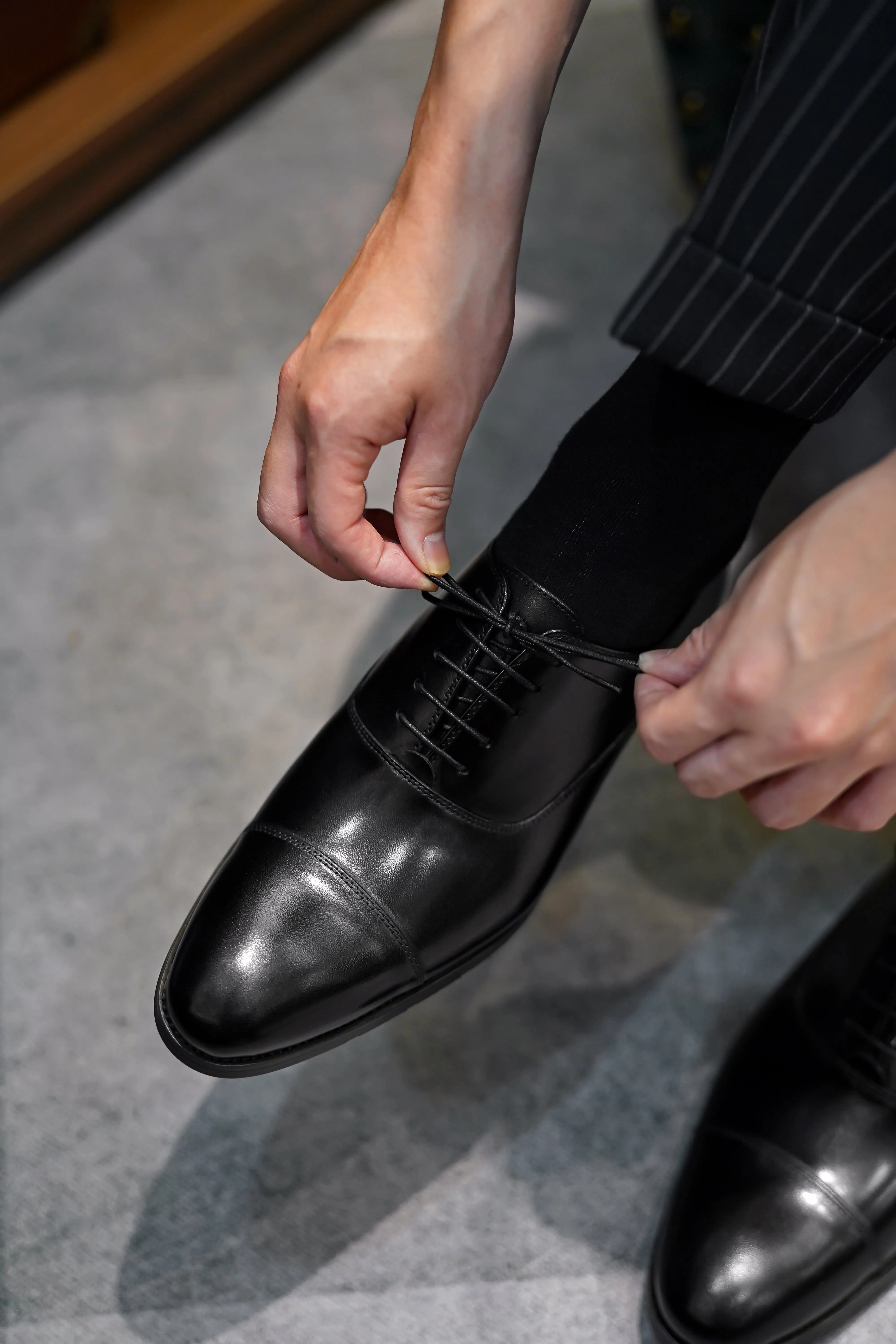 Obsidian Crest Black Cap-Toe Oxfords