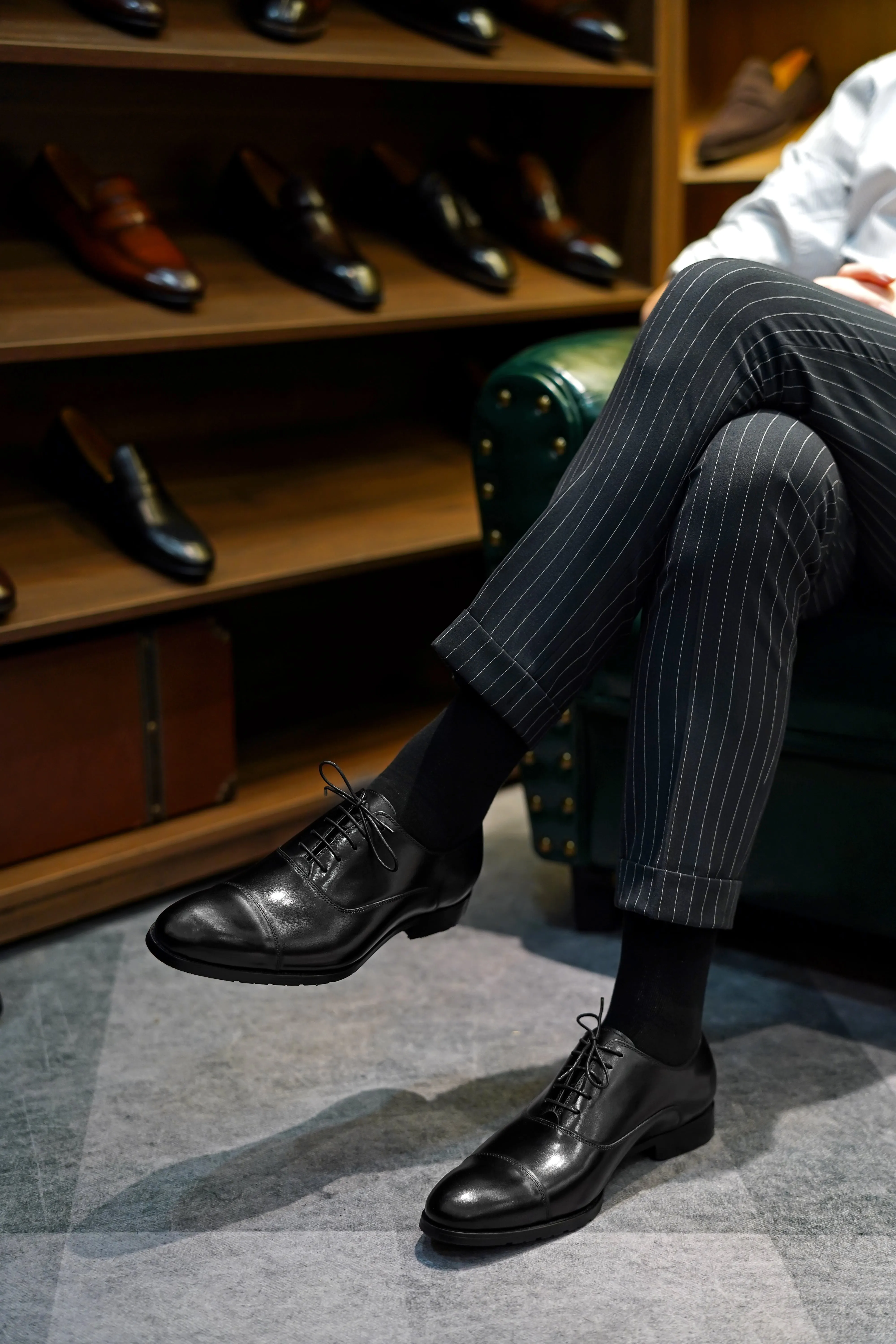 Obsidian Crest Black Cap-Toe Oxfords