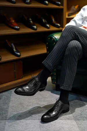 Obsidian Crest Black Cap-Toe Oxfords