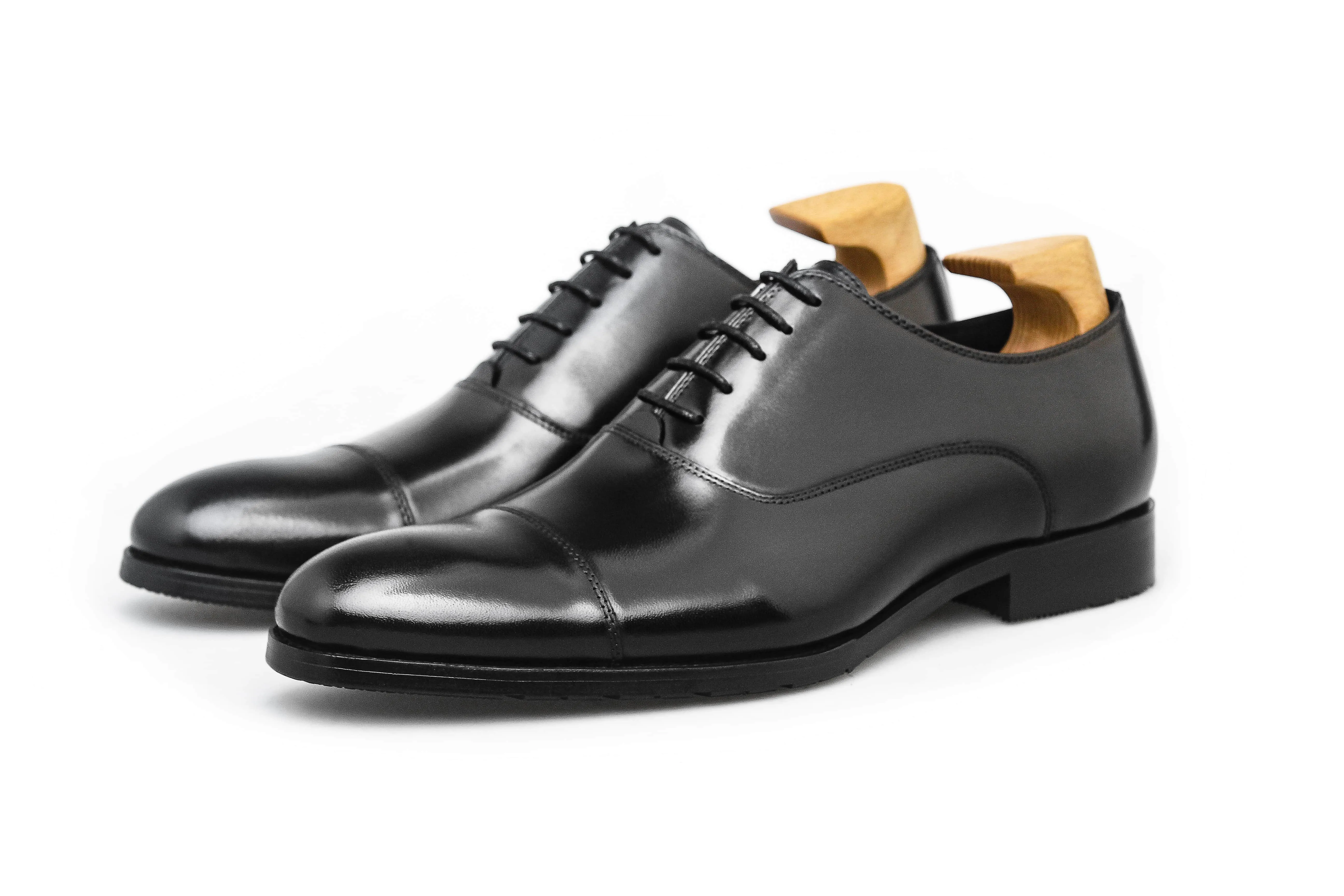 Obsidian Crest Black Cap-Toe Oxfords