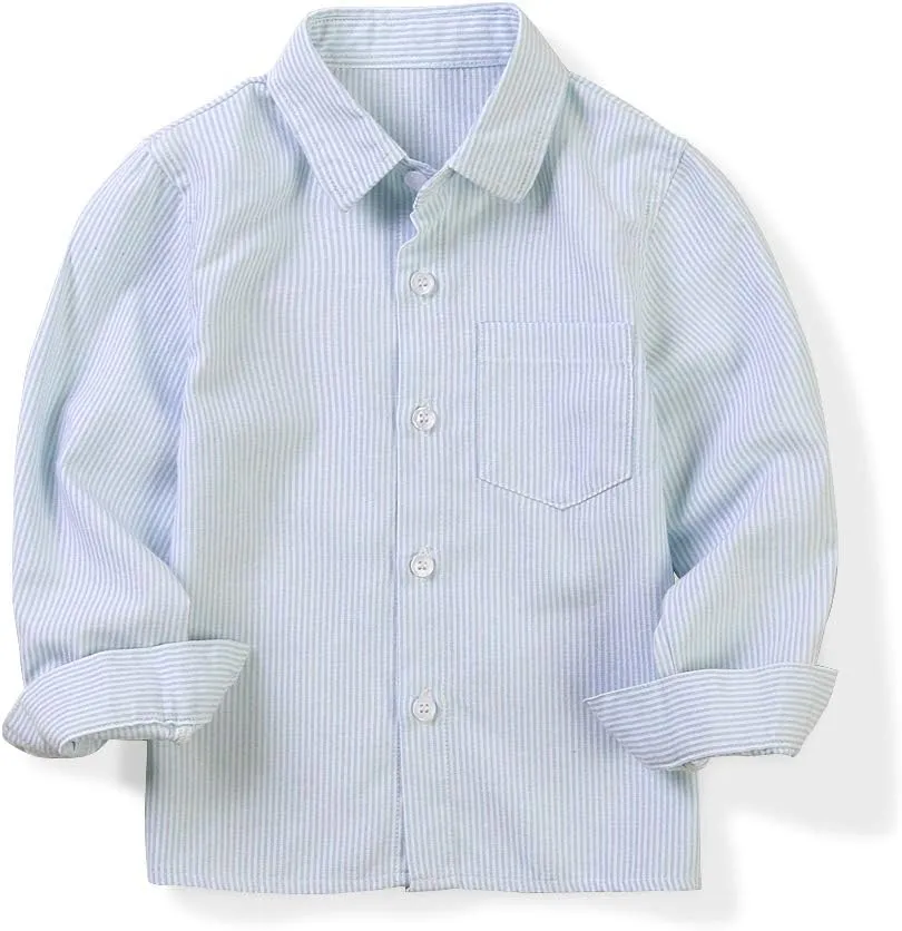 OCHENTA Little Big Boys' & Men's Long Sleeve Button Down Oxford Casual Dress Shirt