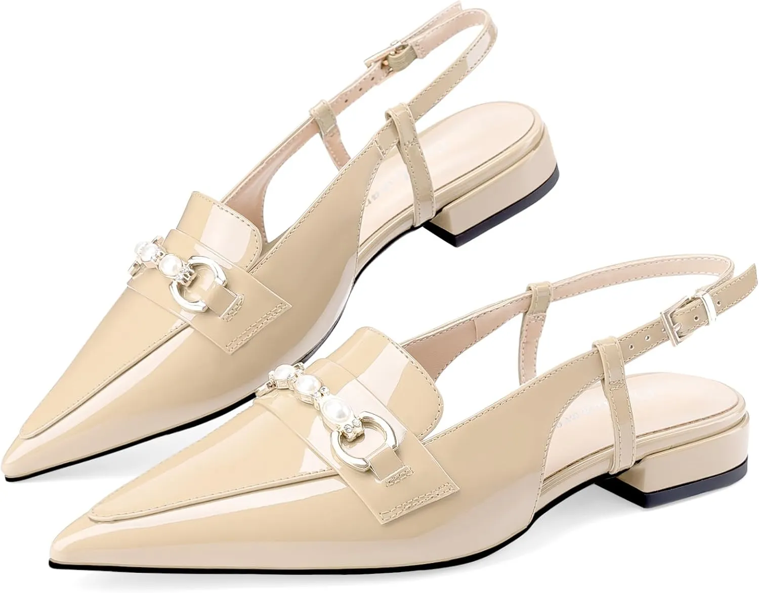 Oh Mispares Slingback Flats for Women Closed Pointed Toe Low Heel Flat Sandals with Pearl Slip On Gold Flats Shoes for Women Wedding Office Causal