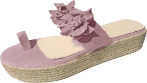 oiangi Summer Espadrille Sandals for Women Fashion Flower Strap Toe Ring Open Toe Platform Sandals Comfortable Casual Trendy Slip On Beach Shoes