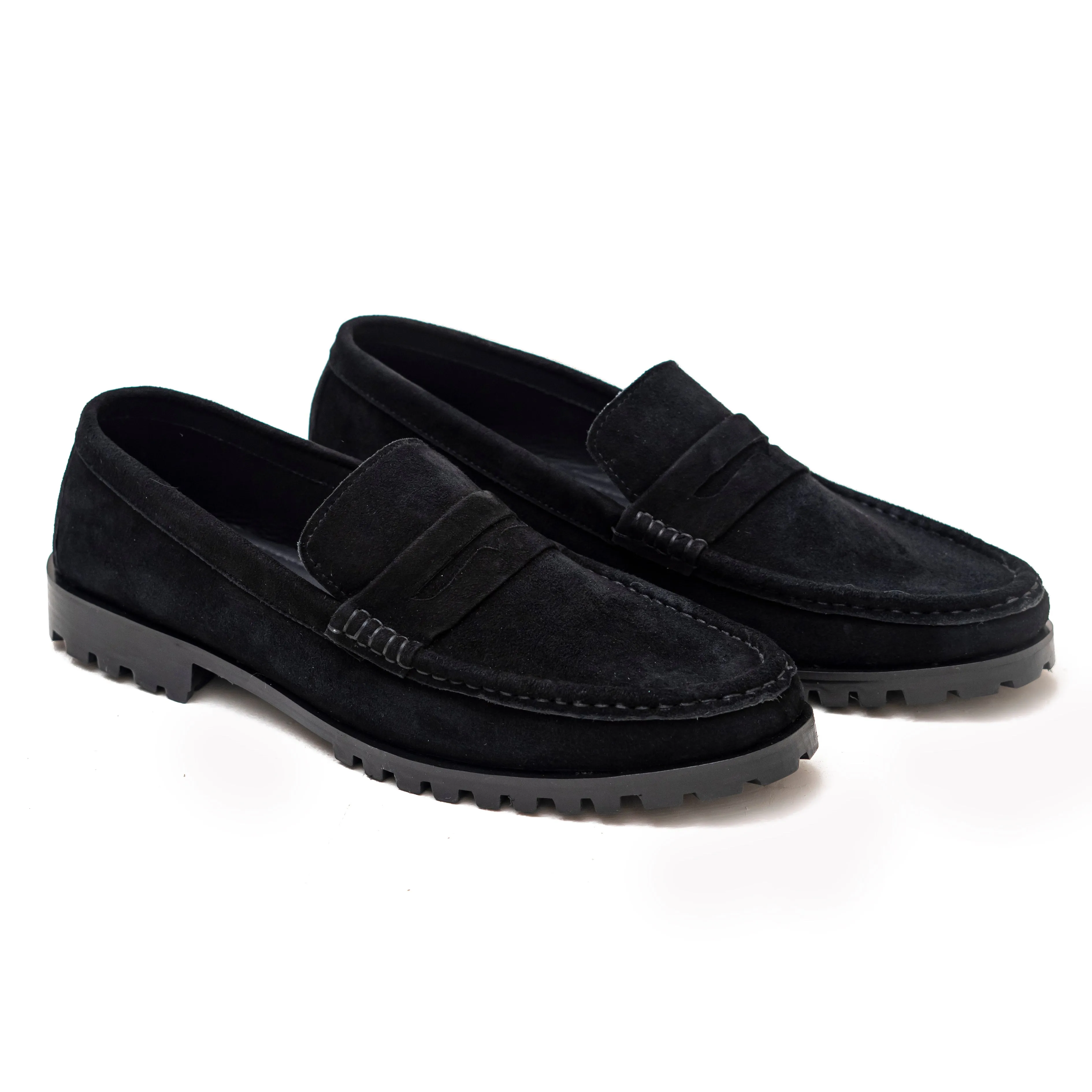 OK-3016 Sleek Black Chunky Suede Loafer
