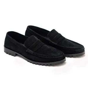 OK-3016 Sleek Black Chunky Suede Loafer