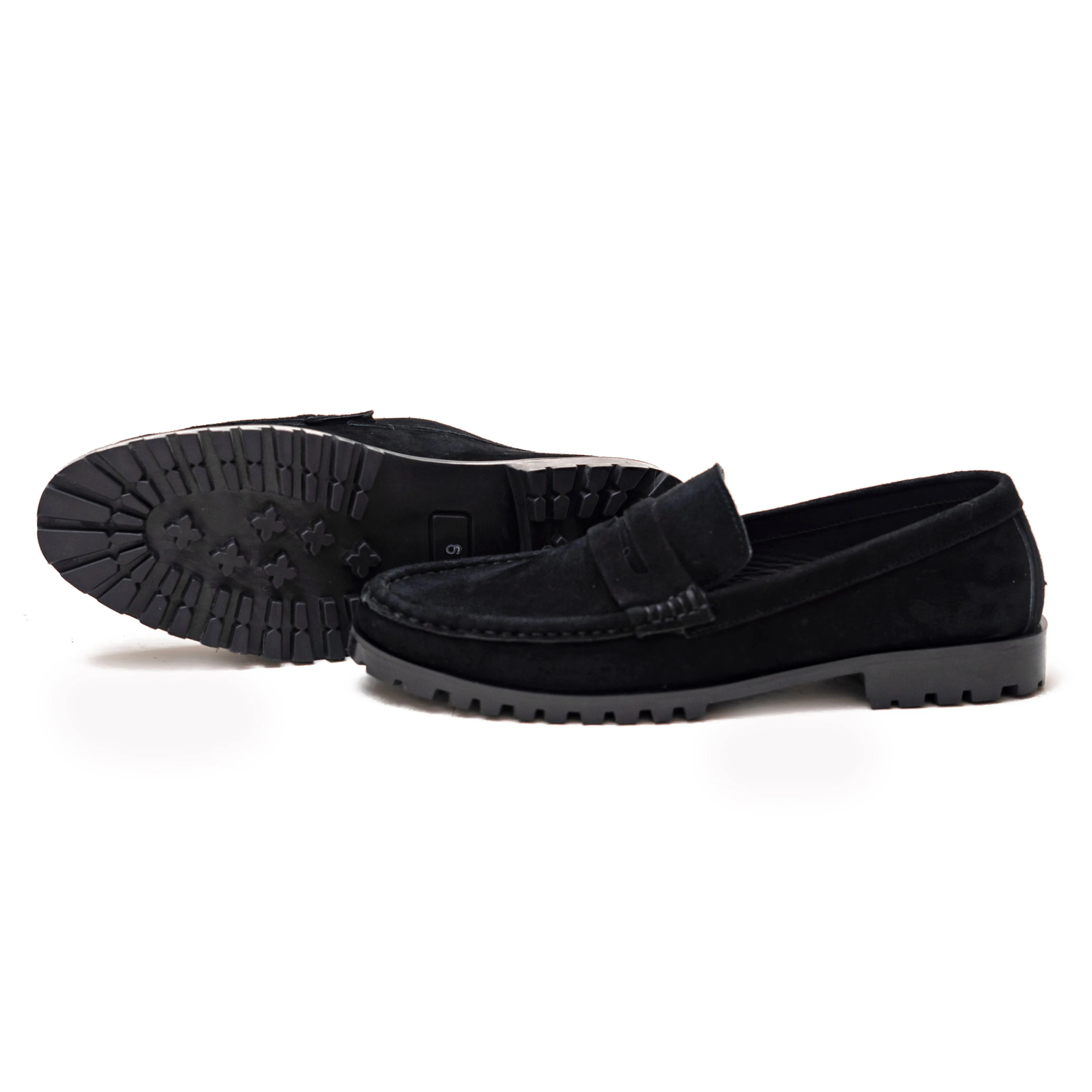 OK-3016 Sleek Black Chunky Suede Loafer