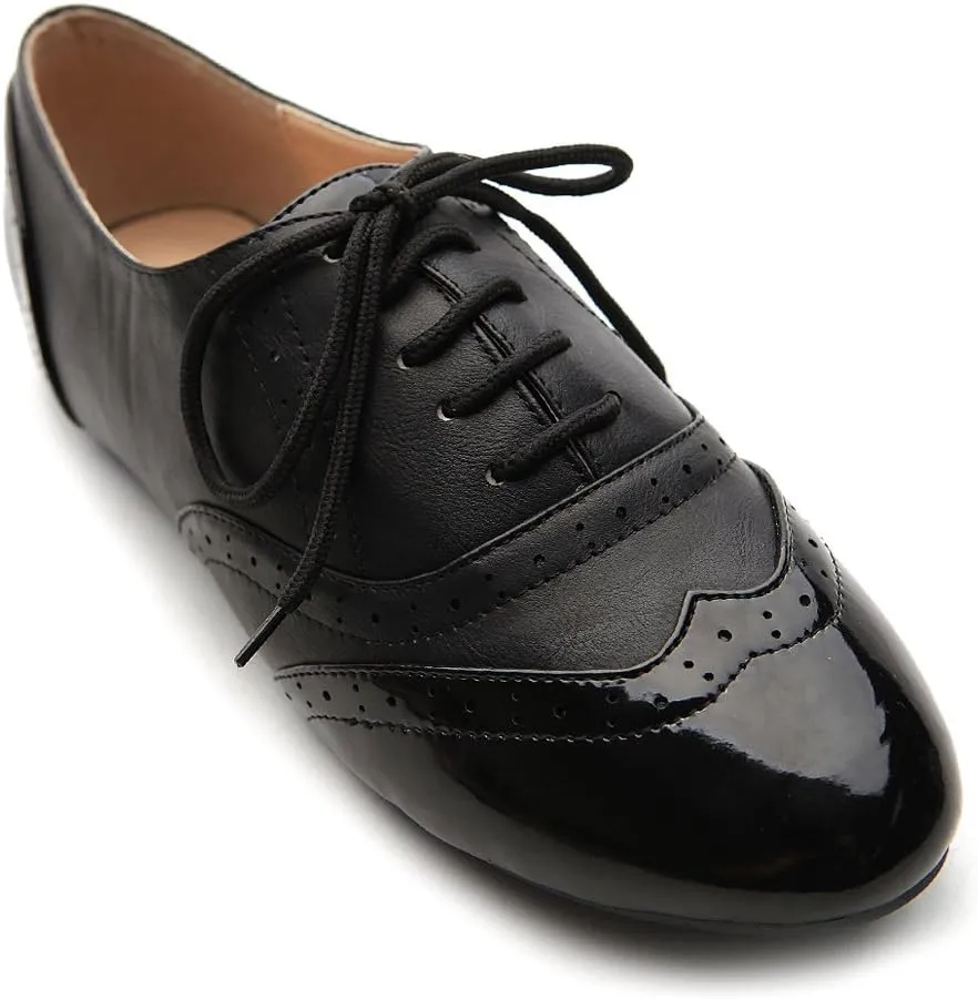 Ollio Women's Shoe Classic Lace Up Dress Low Flat Heel Oxford