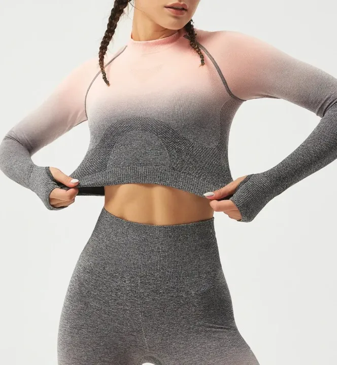 Ombre Long Sleeve Crop Top