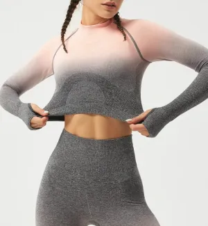 Ombre Long Sleeve Crop Top
