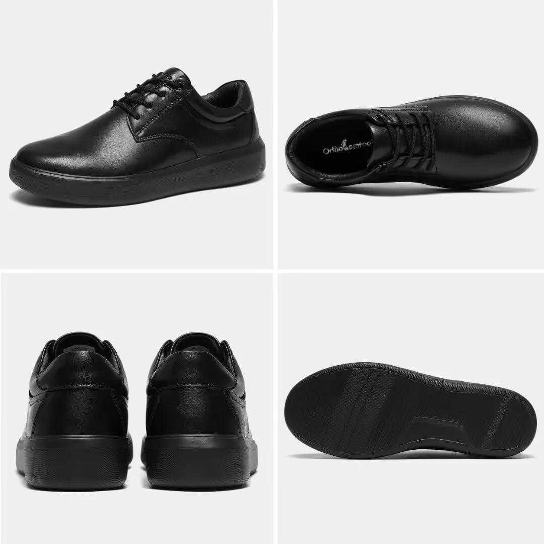 OrthoComfoot Men's Orthopedic Leather Dress Walking Shoes: Comfortable Plantar Fasciitis Sneakers with Arch Support for, Orthotic Casual Business Work Shoes for Foot and Heel Pain Relief