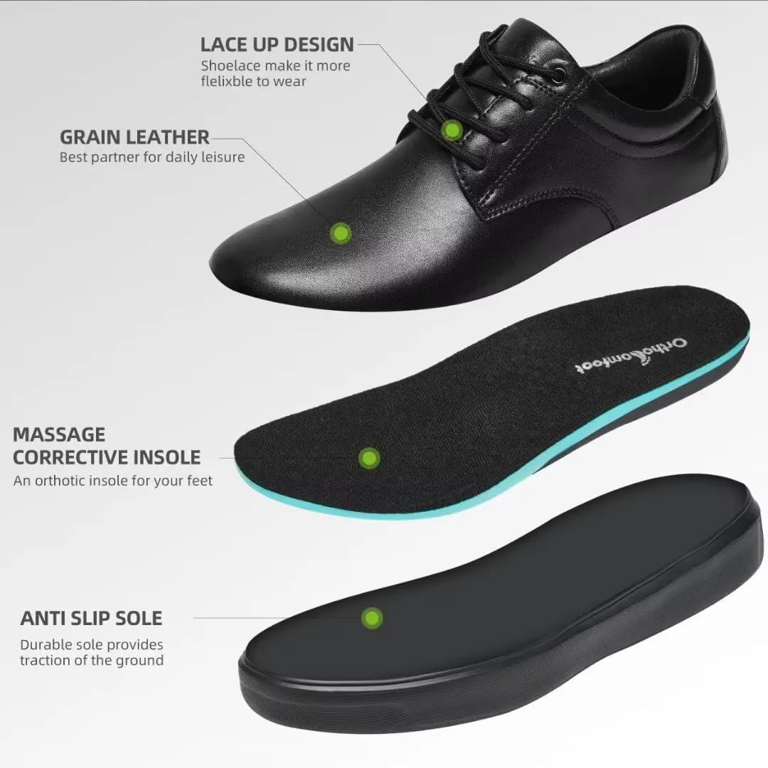 OrthoComfoot Men's Orthopedic Leather Dress Walking Shoes: Comfortable Plantar Fasciitis Sneakers with Arch Support for, Orthotic Casual Business Work Shoes for Foot and Heel Pain Relief
