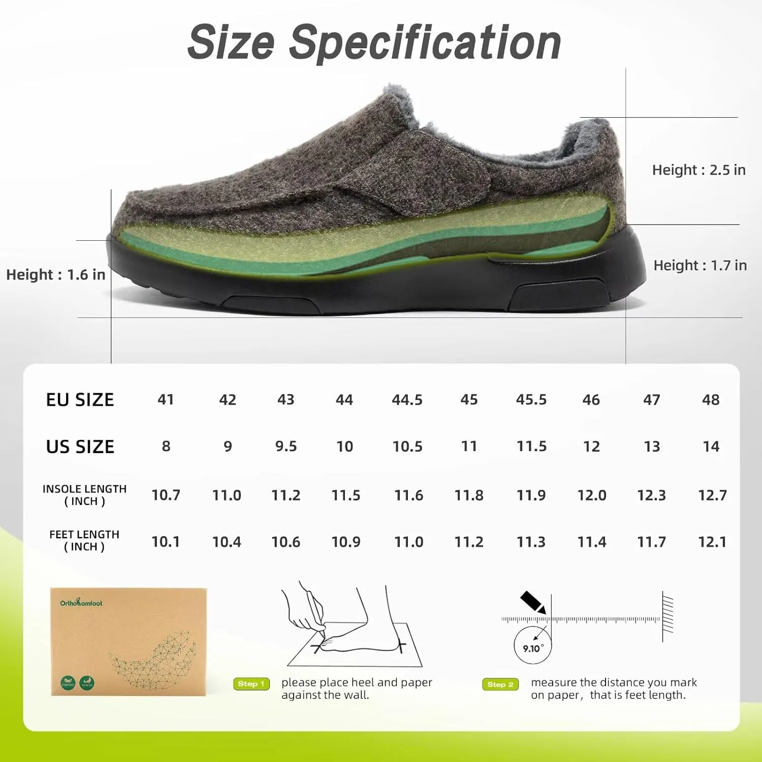 OrthoComfoot Mens Orthopedic Slippers Shoes with Arch Support: Plantar Fasciitis House Slip On Loafers, Comfortable Moccasin Mule Clogs for Indoor Outdoor