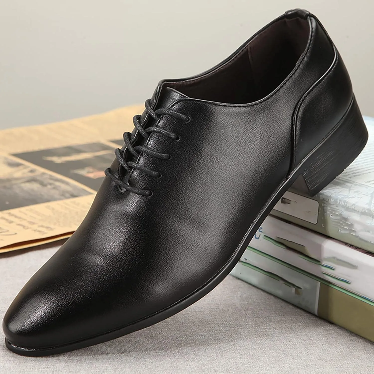 Orthopedic Leather Shoes for Men Solid Color Pointed Toe Shoes Lace Up Business Cowhide Shoes for Men