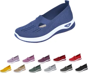 Orthowalkway Womens Shoes, Women's Comfortable Breathable Knitted Sneakers, Orthopedic Slip-On Lightweight Flat Soft Shoes