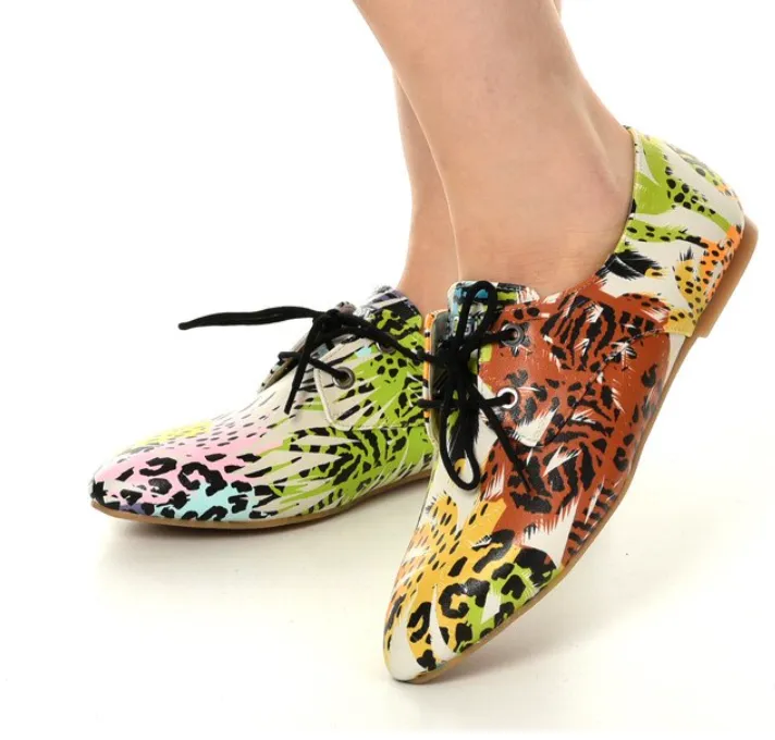 Oxford Cats Pattern Daily Print Women Leather - Many Styles & Colours - Summer Breathable Flats Shoes Mesh New Season 2021 Fashion Lace-up.
