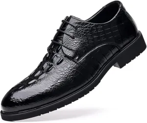 Oxford Dress Shoes for Men Lace Up Crocodile Embossed Faux Leather Derby Shoes Anti-Slip Rubber Sole Non Slip Low Top Party
