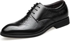 Oxford Shoes for Men Lace Up Round Toe Crocodile Print Derby Shoes Leather Non Slip Low Top Rubber Sole Wedding (Color : Black, Size : 6)