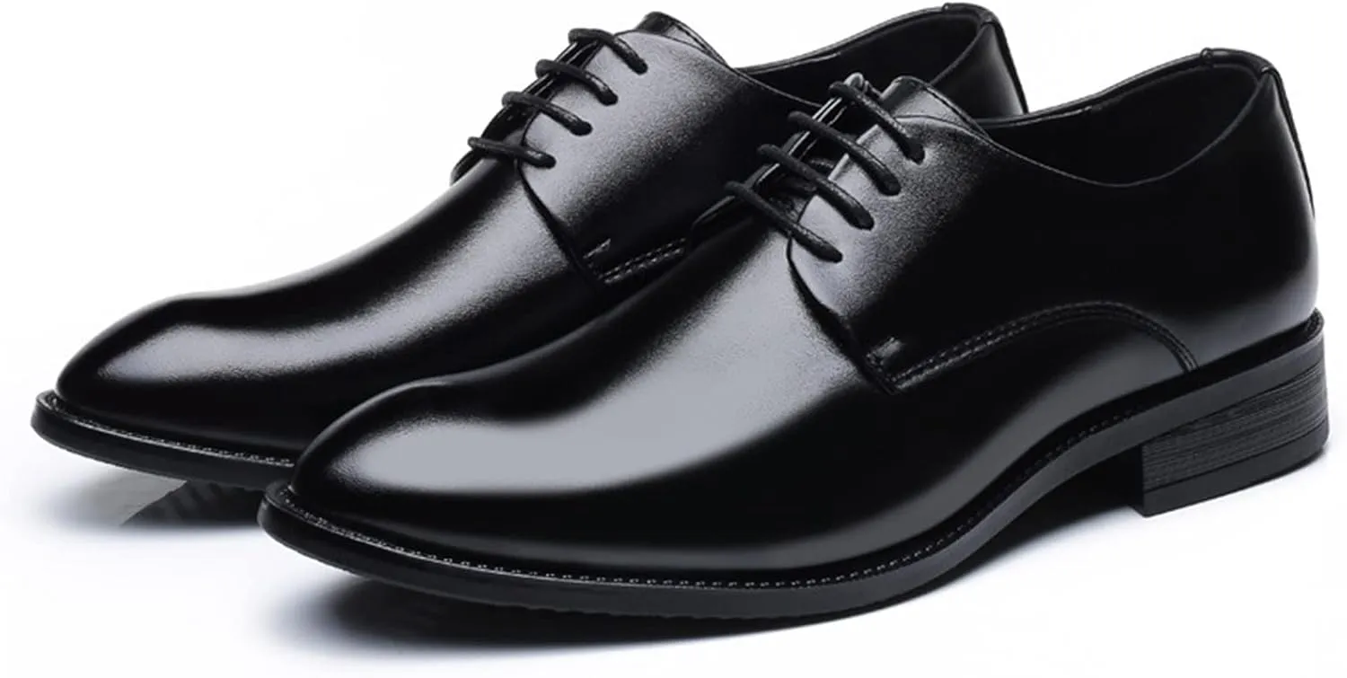 Oxford Shoes for Men Lace Up Round Toe Derby Shoes Vegan Leather Block Heel Non Slip Resistant Anti-Slip Rubber Sole Wedding Suitable for Many Occasions.