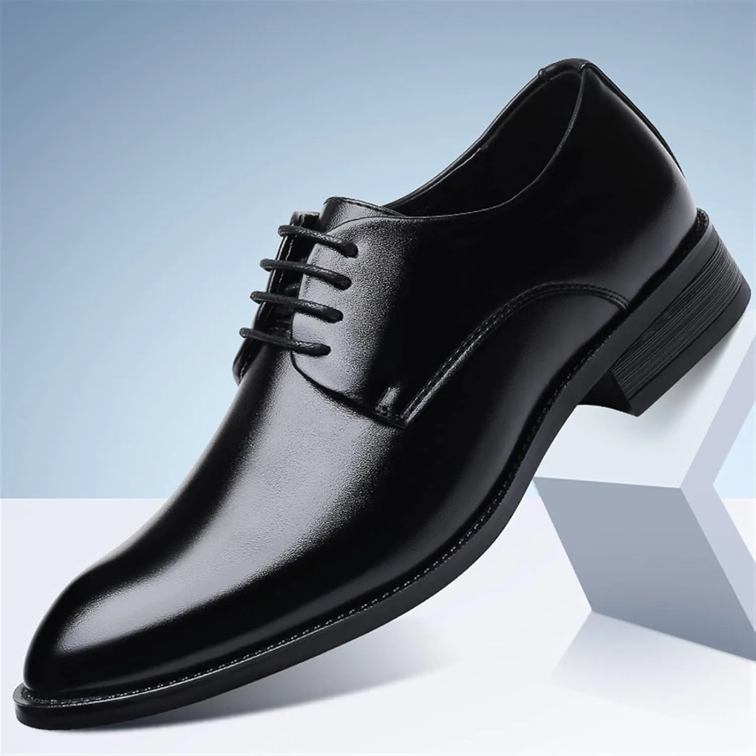 Oxford Shoes for Men Lace Up Round Toe Derby Shoes Vegan Leather Block Heel Non Slip Resistant Anti-Slip Rubber Sole Wedding Suitable for Many Occasions.
