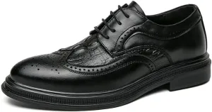 Oxford Shoes for Men Lace Up Round Toe Leather Crocodile Print Patchwork Wingtips Low Top Anti-Slip Non Slip Resistant Classic