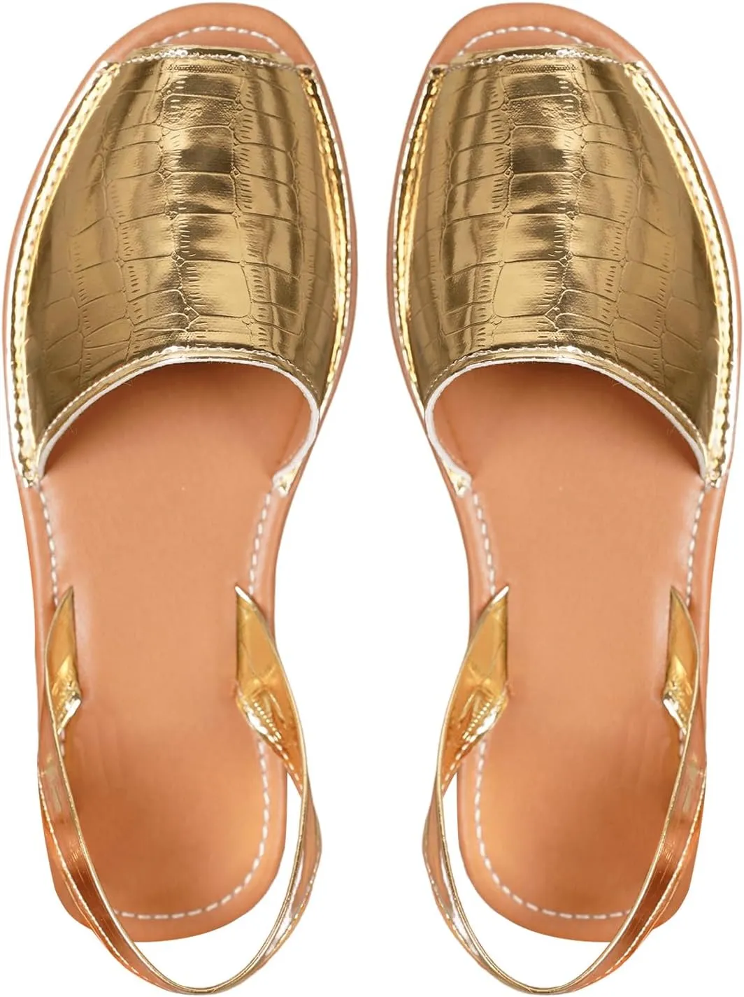 OYOANGLE Women's Peep Toe Slingback Flat Sandals Summer Comfortable Outdoor Casual Slides