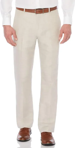 Perry Ellis Men's Linen Blend Dress Pants, Flat Front, Durable Twill, Modern Fit, Breathable & Lightweight