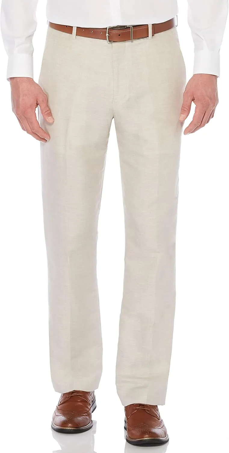 Perry Ellis Men's Linen Blend Dress Pants, Flat Front, Durable Twill, Modern Fit, Breathable & Lightweight