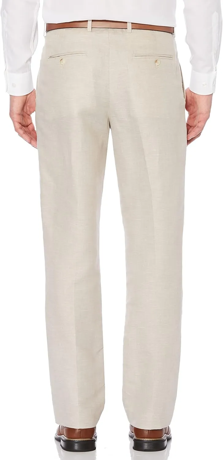 Perry Ellis Men's Linen Blend Dress Pants, Flat Front, Durable Twill, Modern Fit, Breathable & Lightweight